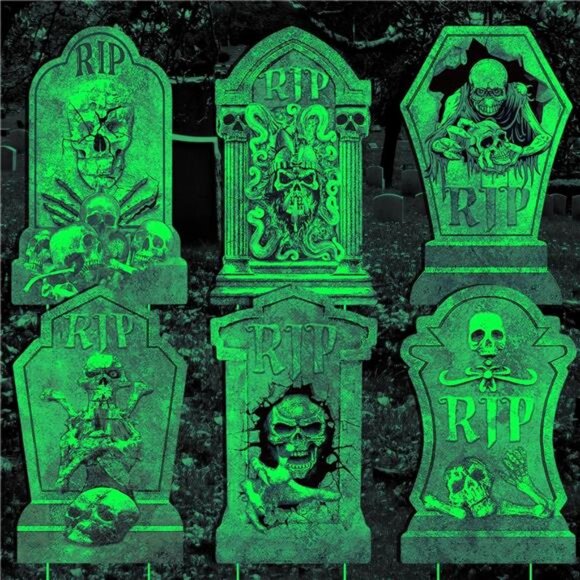 Halloween Decorations Tombstones Yard Sign,6Pcs Luminous Rip Halloween - Picture 1 of 7